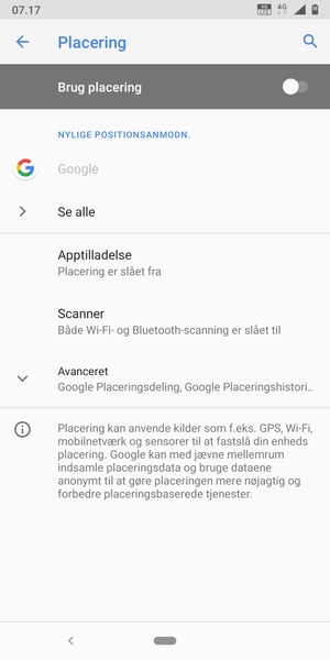 Slå Brug placering fra