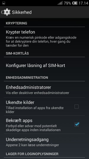 For at ændre PIN-koden til sim-kortet, vend tilbage til menuen Sikkerhed og vælg Konfigurer låsning af SIM-kort