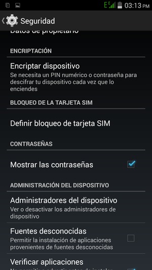 Para cambiar el PIN de la tarjeta SIM, vuelva al menú Seguridad y seleccione Definir bloqueo de tarjeta SIM