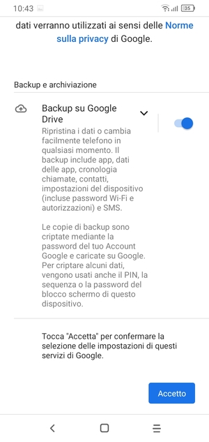 Scorri e seleziona Accetto