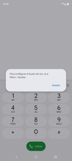 Si el correo de voz no está configurado, seleccione Aceptar