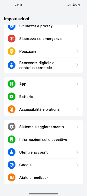 Scorri e seleziona Sistema e aggiornamento