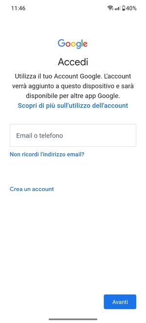 Inserisci il tuo indirizzo Gmail e seleziona Avanti