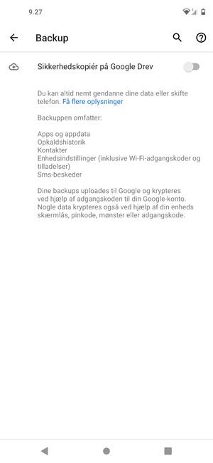 Aktiver Sikkerhedskopiér på Google Drev