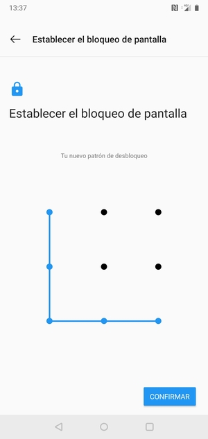 Dibuje de nuevo el patrón de desbloqueo y seleccione CONFIRMAR