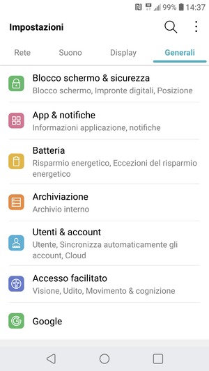 Seleziona Generali e Blocco schermo & sicurezza