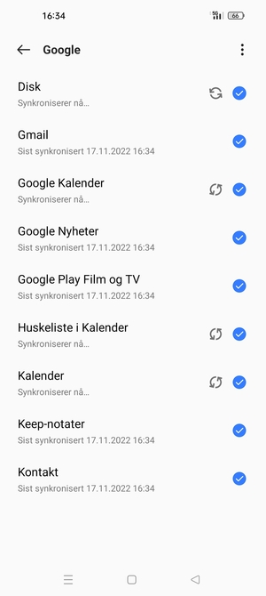 Din informasjon blir synkronisert