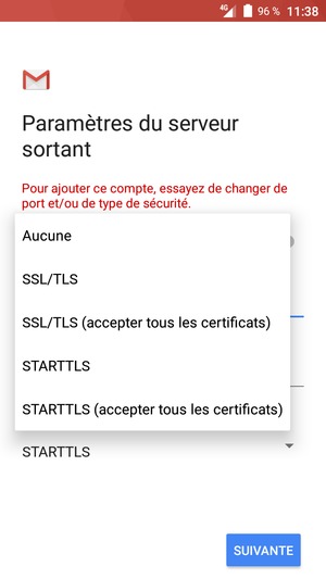 Sélectionnez Aucune puis SUIVANTE