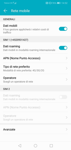 Attiva o disattiva Dati roaming
