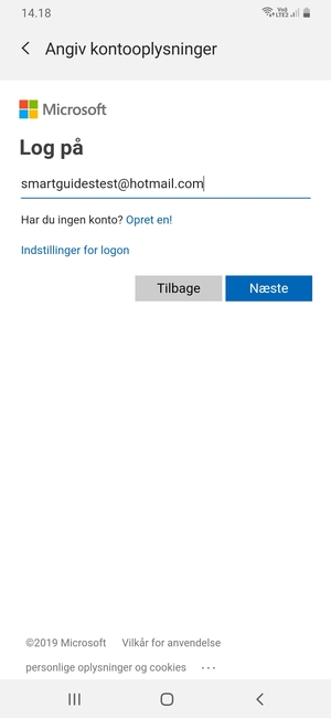 Indtast din Hotmail adresse og vælg Næste