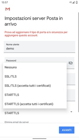 Seleziona Nessuno e AVANTI