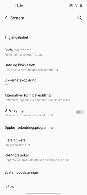 Velg Sikkerhetskopiering