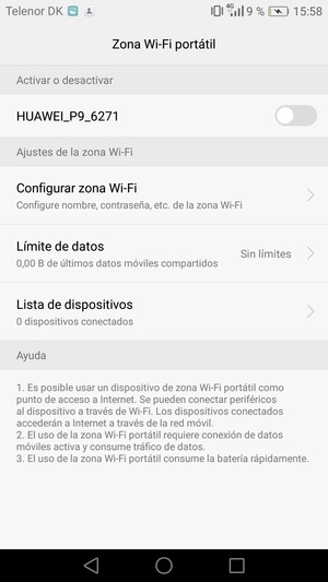 Seleccione Configurar zona Wi-Fi 
