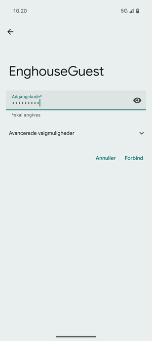 Indtast Wi-Fi adgangskoden og vælg Forbind