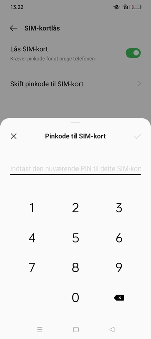 Indtast Nuværende PIN-kode til SIM-kort og vælg OK