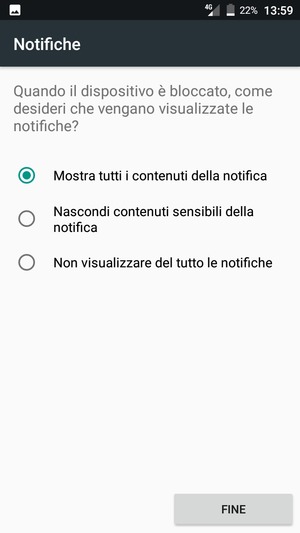 Seleziona la tua opzione preferita e poi FINE