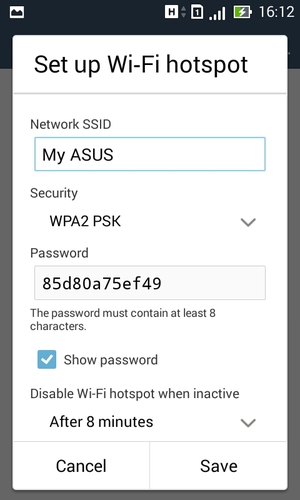 Enter a password of at least 8 characters and select Save