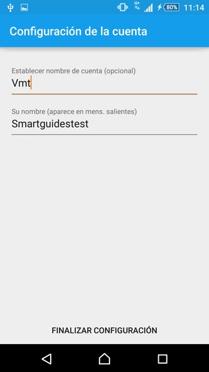 Déle a su cuenta un nombre y escriba su nombre. Seleccione FINALIZAR CONFIGURACIÓN