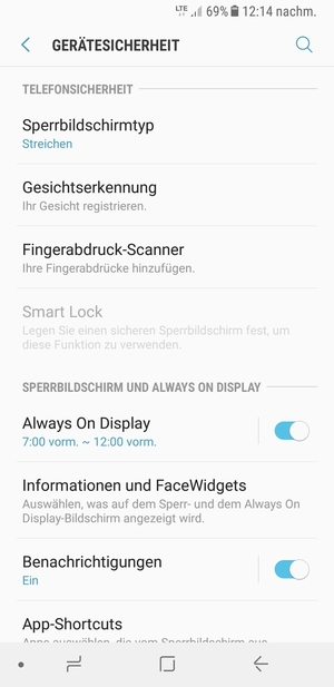 Um Ihre Bildschirmsperre zu aktivieren, gehen Sie zum Gerätesicherheit Menü und wählen Sie  Sperrbildschirmtyp