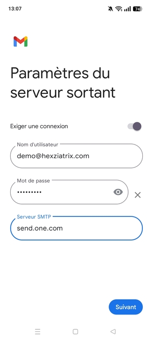 Saisissez l'adresse du serveur sortant et sélectionnez Suivant