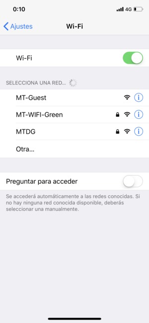 Configure Wi-Fi en ON. Seleccione la red inalámbrica a la que desea conectarse