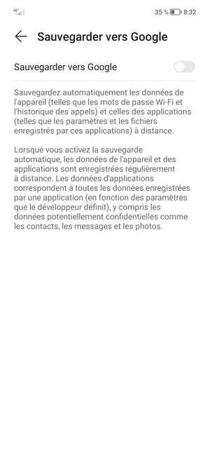 Activer le Sauvegarder vers Google