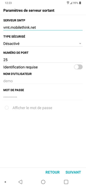 Désactiver le Identification requise et sélectionner SUIVANT