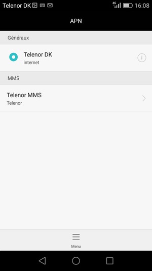 Sélectionnez le point d'accès à Internet