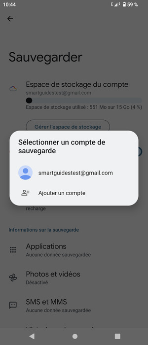Sélectionnez votre compte de sauvegarde