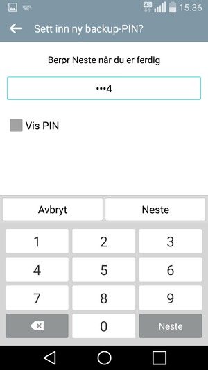 Skriv inn en Backup-PIN og velg Neste