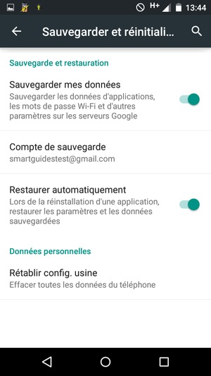 Sélectionnez Compte de sauvegarde