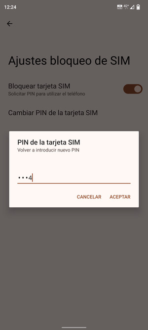 Confirme su nuevo PIN de tarjeta SIM y seleccione ACEPTAR