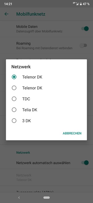 Wählen Sie einen Netzbetreiber von der Liste
