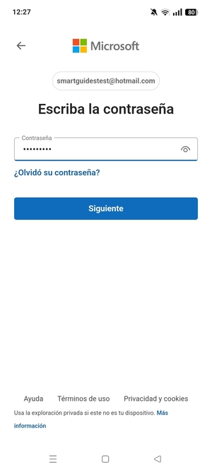 Introduzca su contraseña y seleccione Siguiente