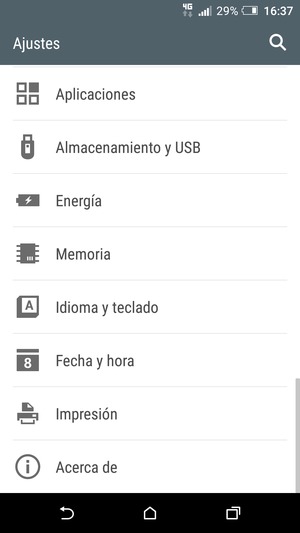 Desplácese y seleccione Acerca de