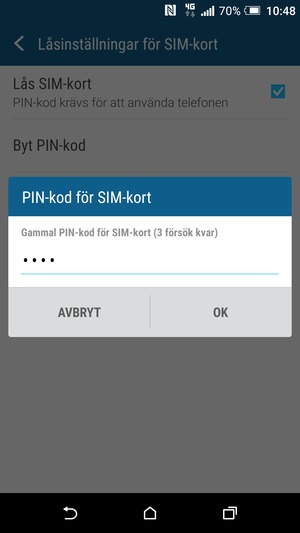 Ange din Gamla PIN-kod för SIM-kort och välj OK
