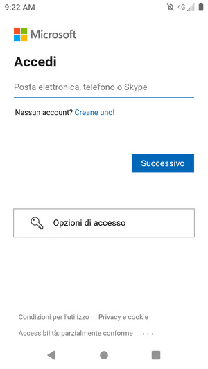 Inserisci il tuo indirizzo email e seleziona Successivo