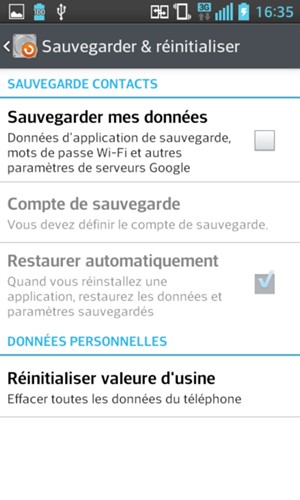 Cochez la case Sauvegarde mes données