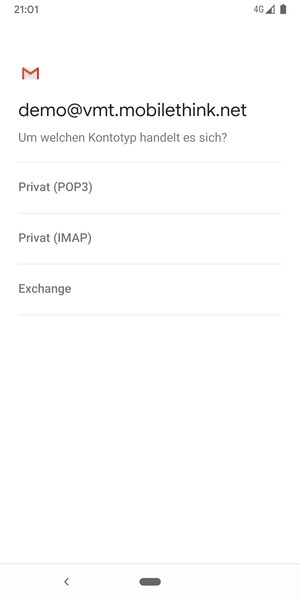 Wählen Sie Privat (POP3) oder Privat (IMAP)