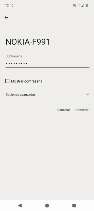 Introduzca la contraseña de Wi-Fi y seleccione Conectar