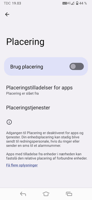 Slå Brug placering fra