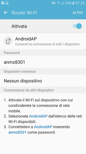 Il telefono è ora pronto per essere usato come modem