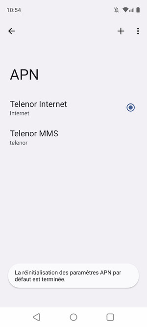 Votre téléphone va être réinitialisé avec les paramètres Internet et MMS par défaut