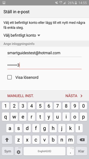 Ange din Hotmail-adress och ditt lösenord. Välj NÄSTA