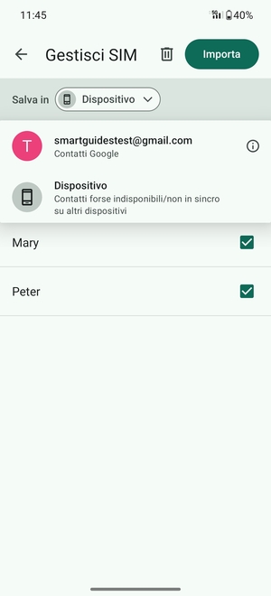 Seleziona il tuo account  Google