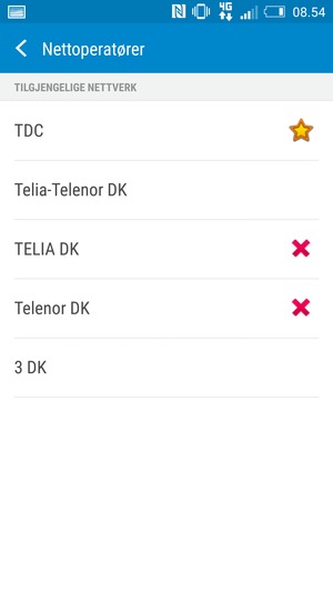 Velg en nettverksoperatør fra listen
