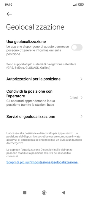 Disattiva Usa geolocalizzazione