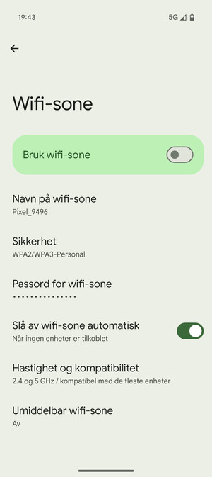 Velg Passord for wifi-sone