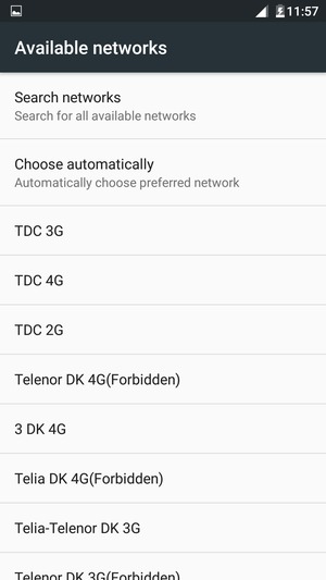 Select a network operator from the list