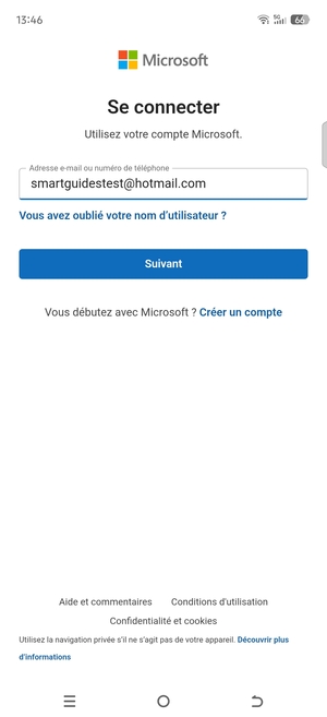 Saisissez votre adresse Hotmail et sélectionnez Suivant